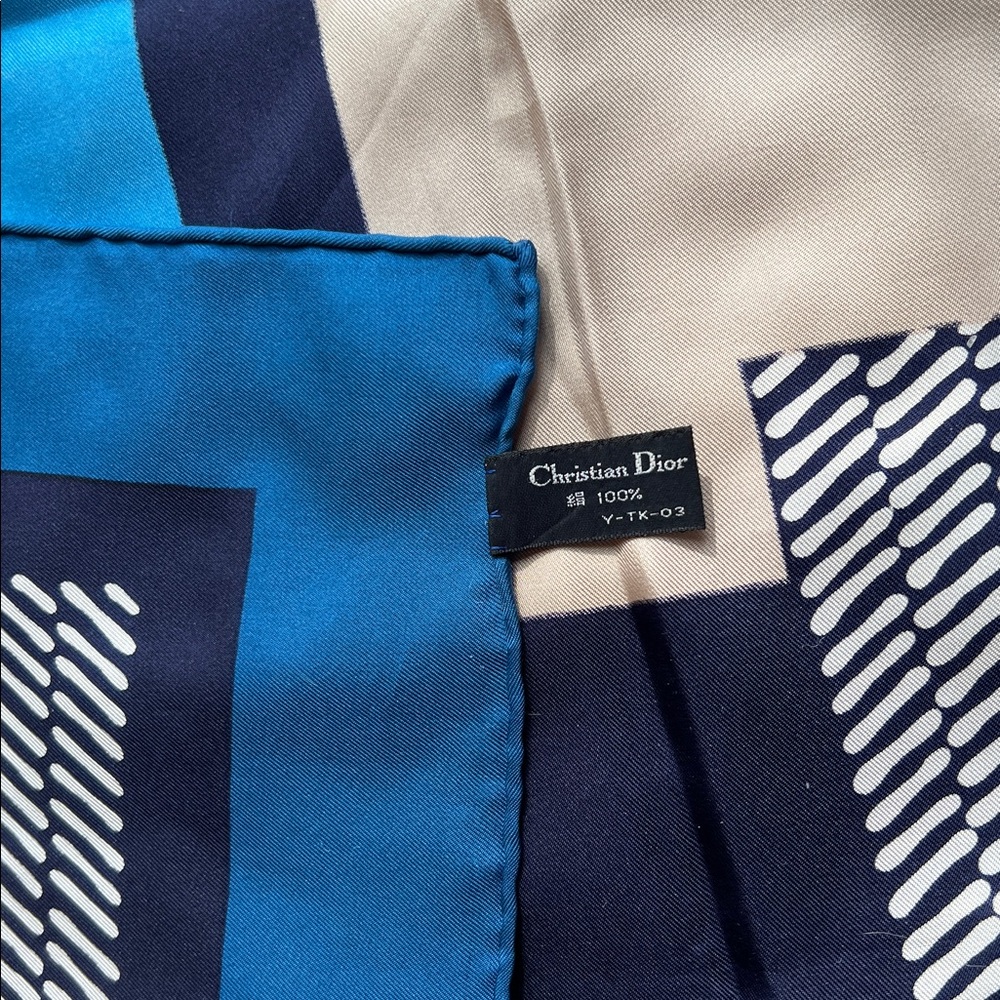 CHRISTIAN DIOR 100% Silk Scarf  31”x 31”
Hand rolled Edges Abstract Design - Picture 5 of 7